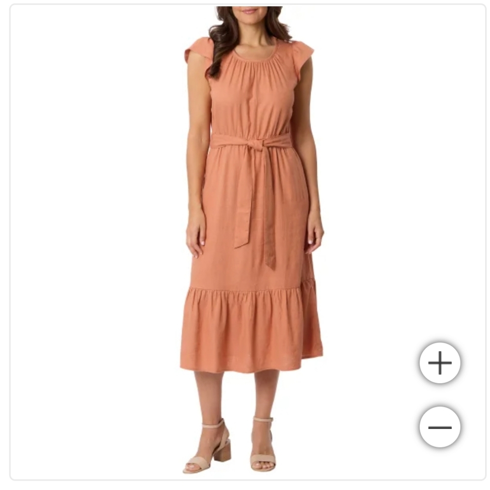 (6)Briggs Women's Linen Blend Tiered Dress